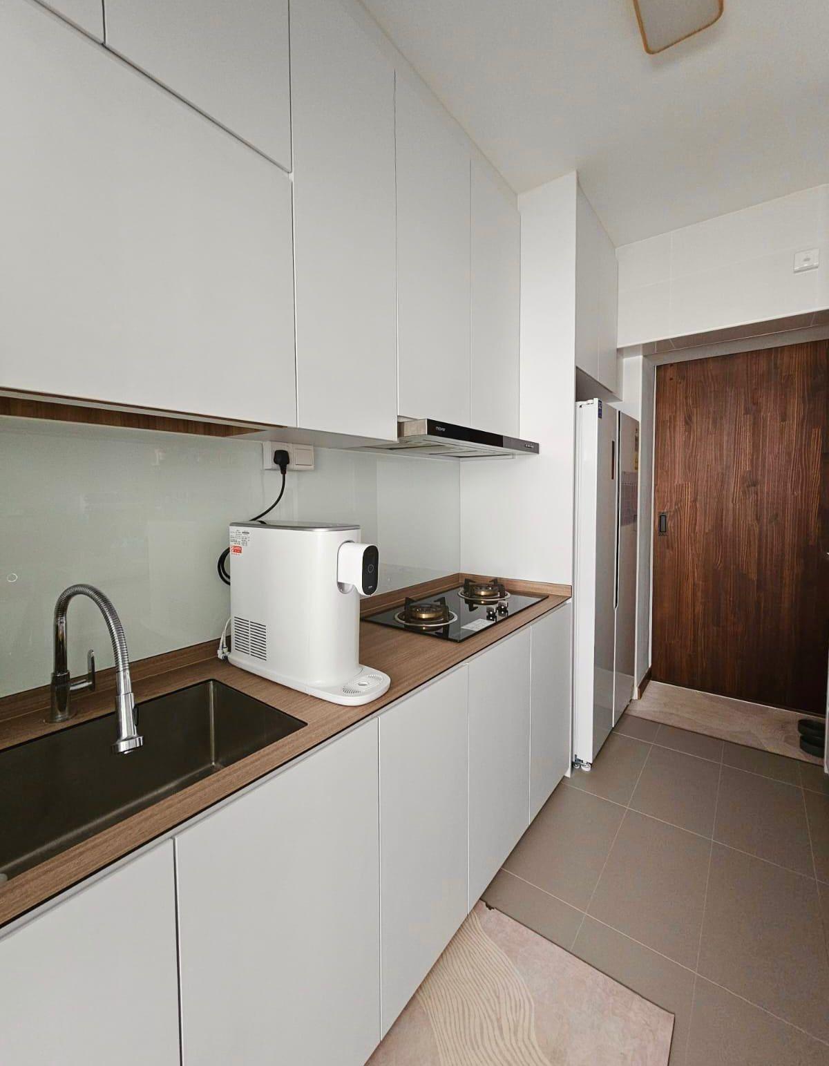 Scandinavian Kitchen with Countertop and Homogeneous Tiles