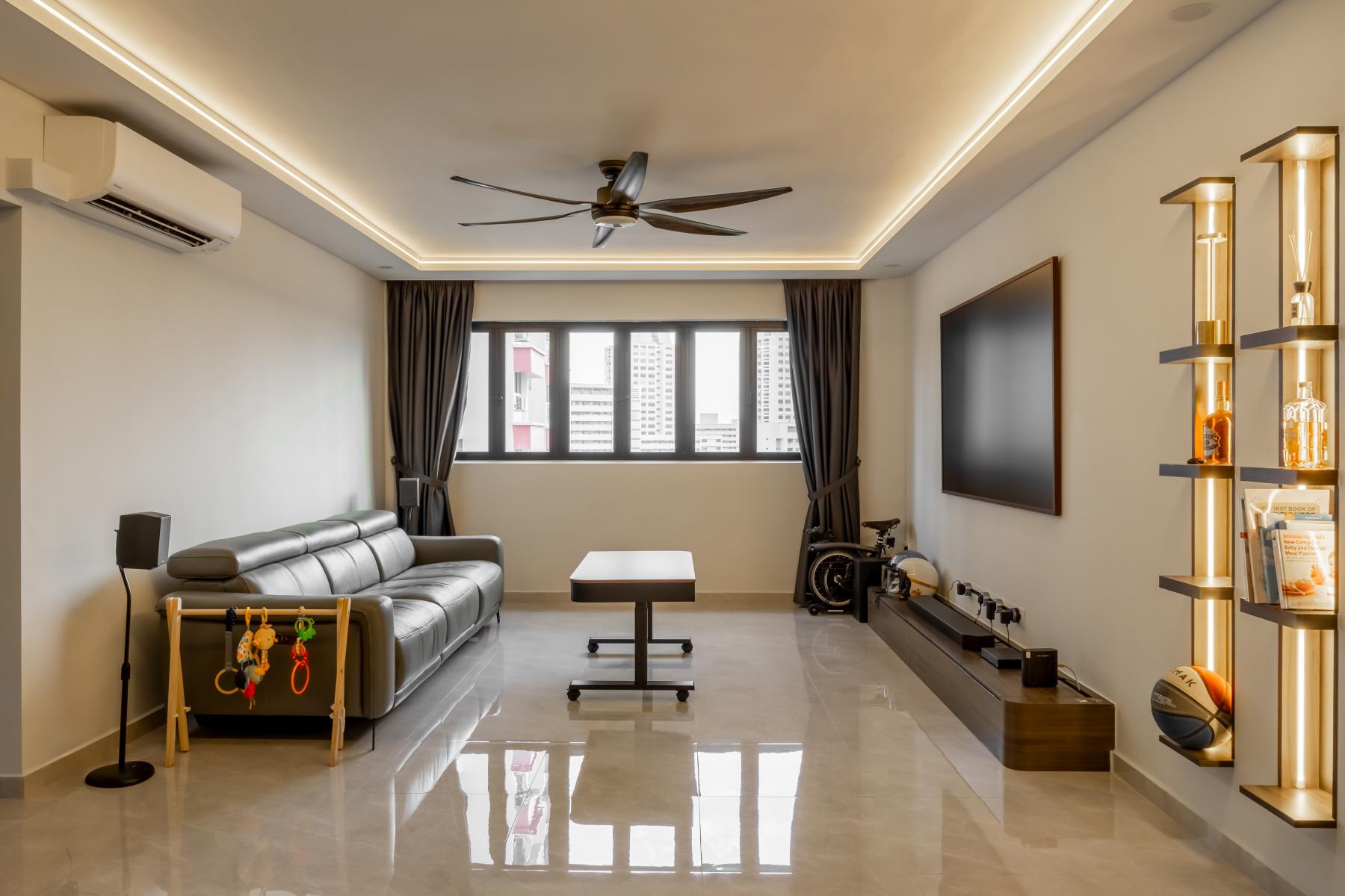 Minimalist Living Room with Bookshelf and Settee