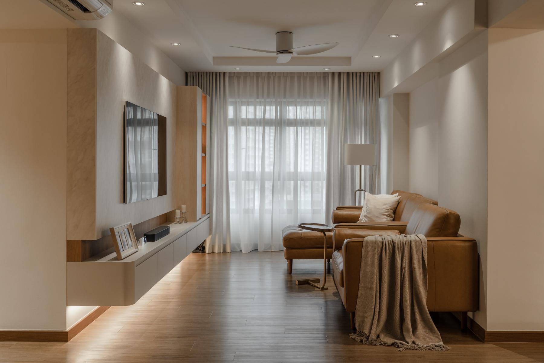 Scandinavian Living Room with Bookshelf and TV Console