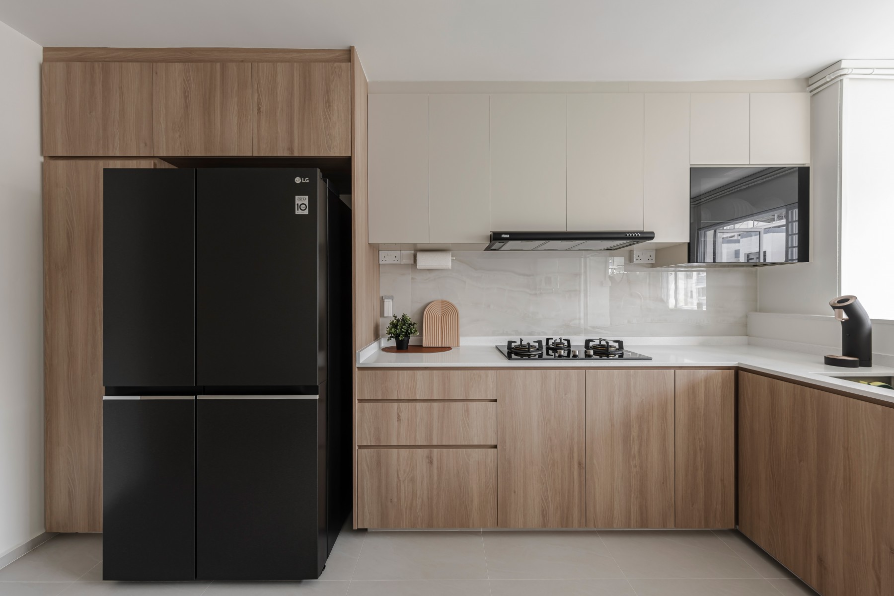 Scandinavian Kitchen with Countertop and Herringbone Tiling
