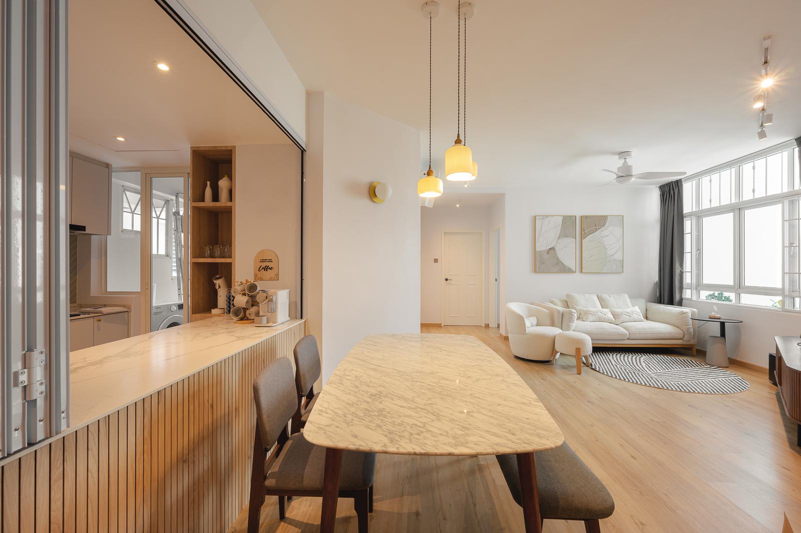 Scandinavian Living Room with Sofa and Dining Table