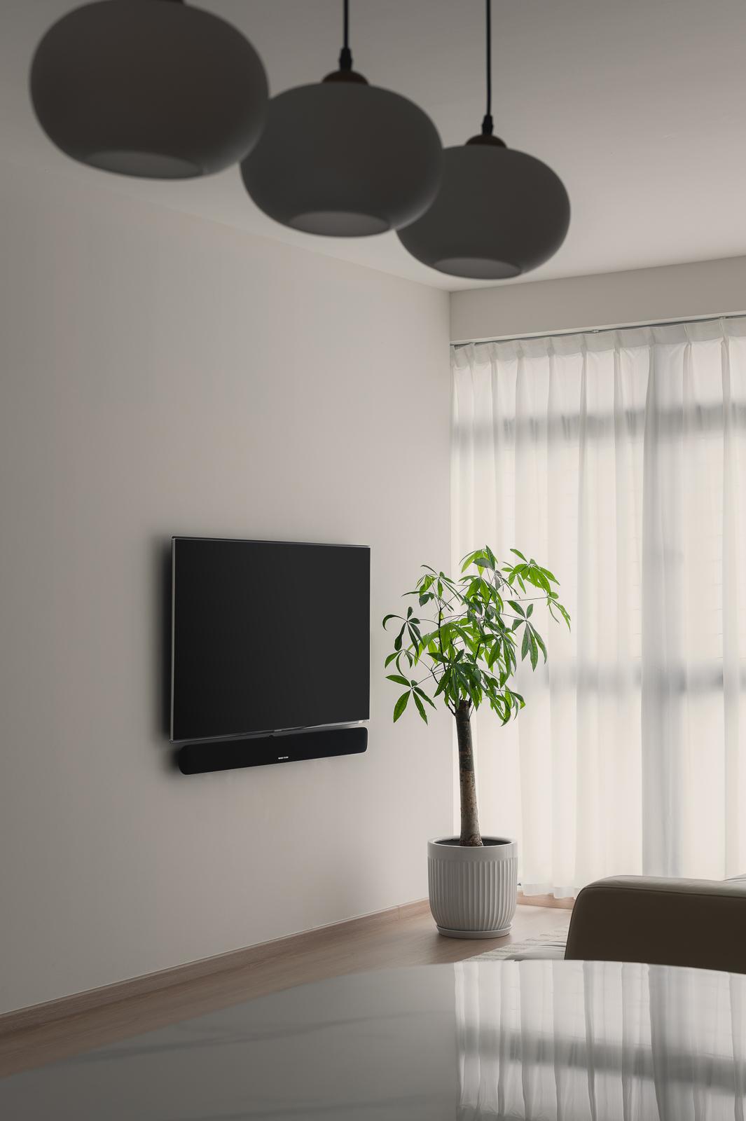 Minimalist Living Room with Vinyl Flooring and Feature Wall