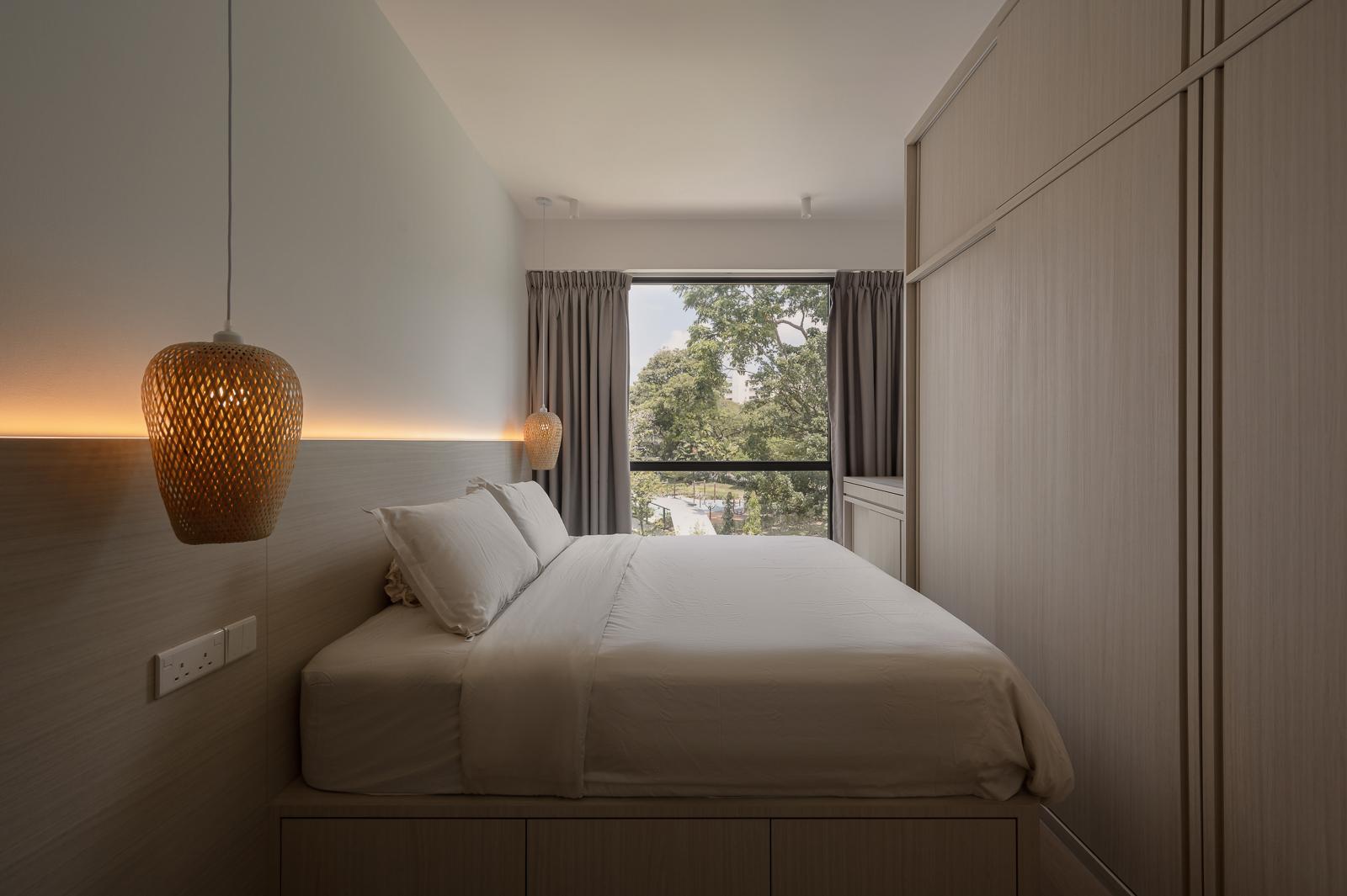 Scandinavian Bedroom with Platform Bed and Wardrobe
