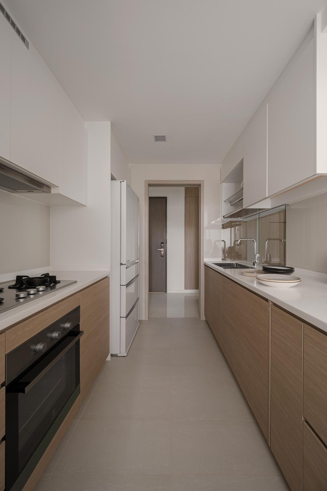 Scandinavian Kitchen with Countertop and Homogeneous Tiles