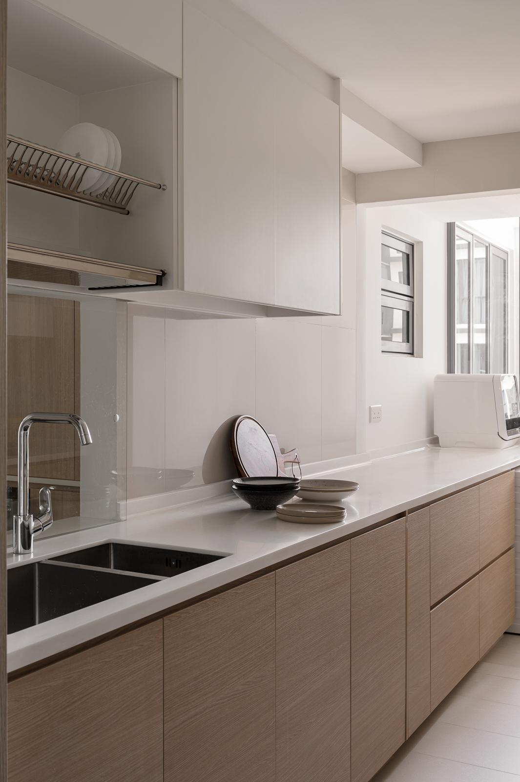 Scandinavian Kitchen with Countertop and Homogeneous Tiles