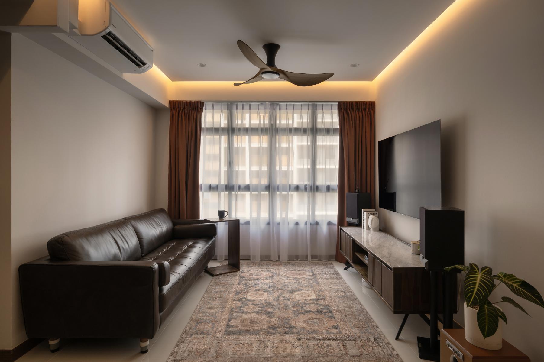 Vintage Living Room with TV Console and Drop Ceiling