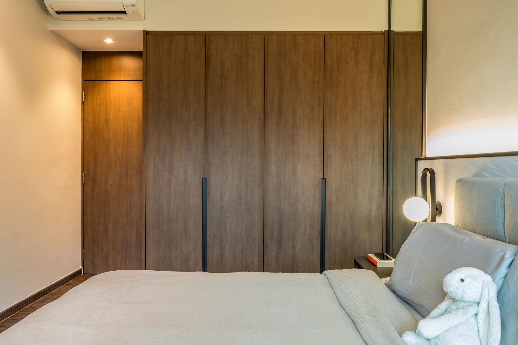 Transitional Bedroom with Vinyl Flooring and Mirror