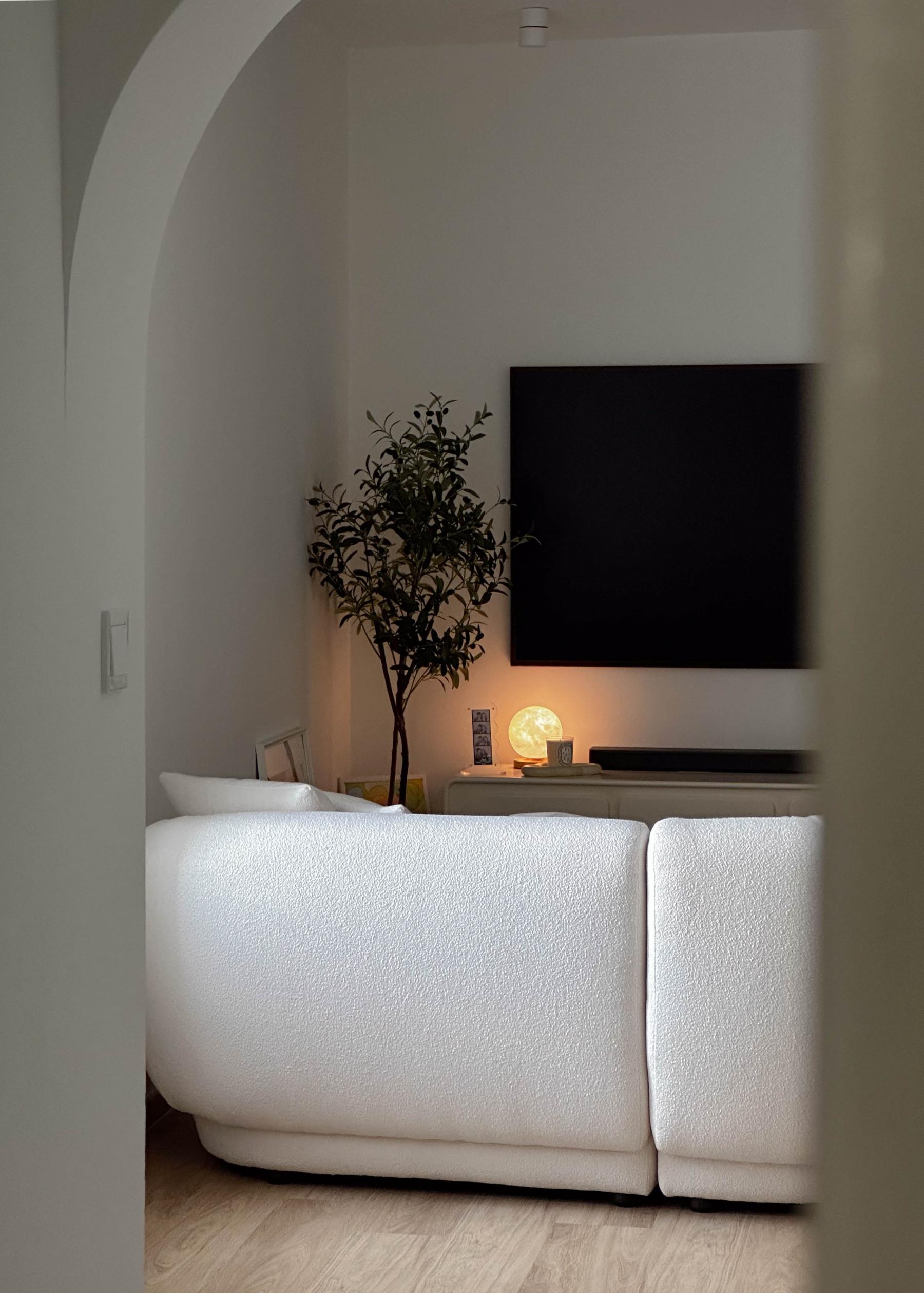 Scandinavian Living Room with Wood Flooring and TV Console