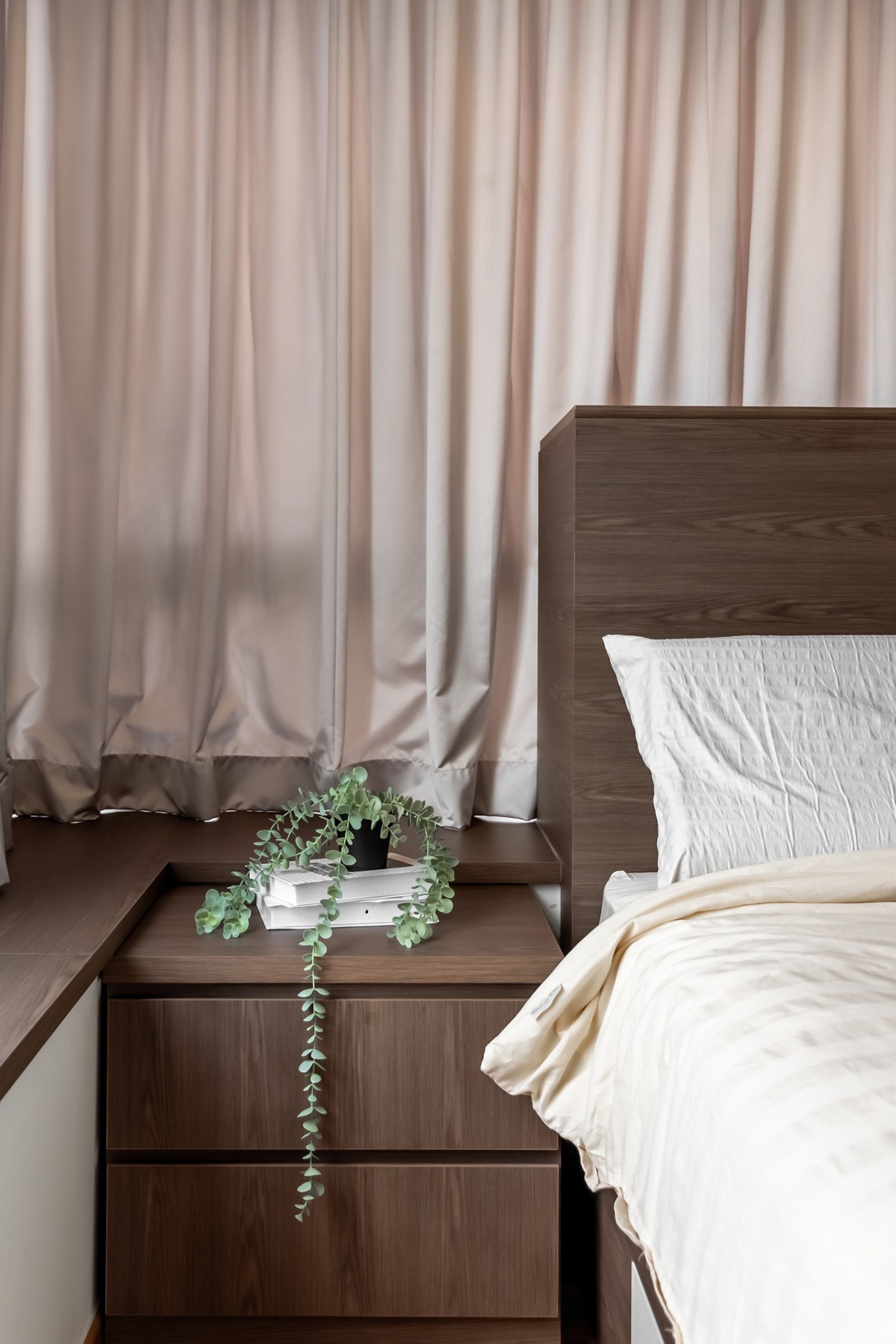 Contemporary Bedroom with Bay Window and Built-in Bed
