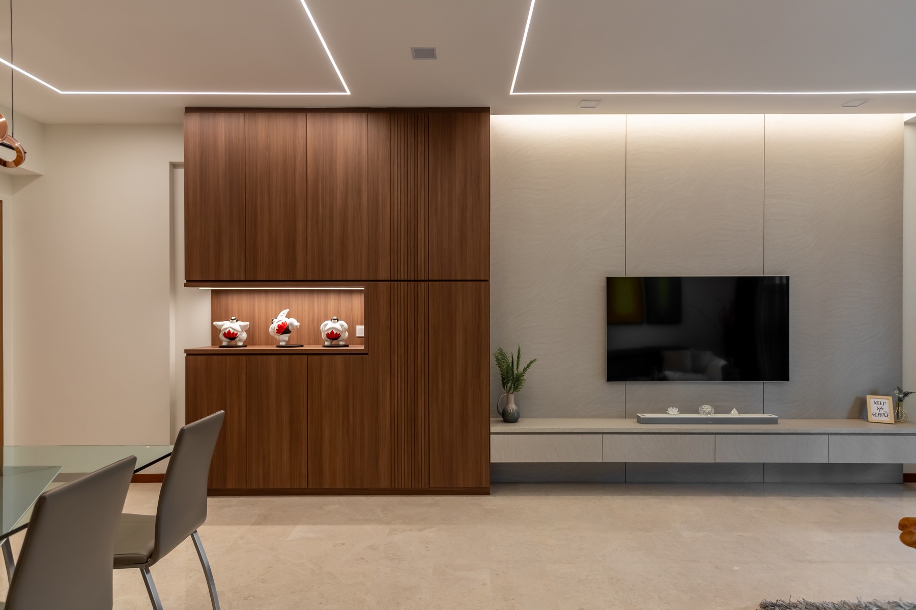 Contemporary Living Room with TV Console and Feature Wall