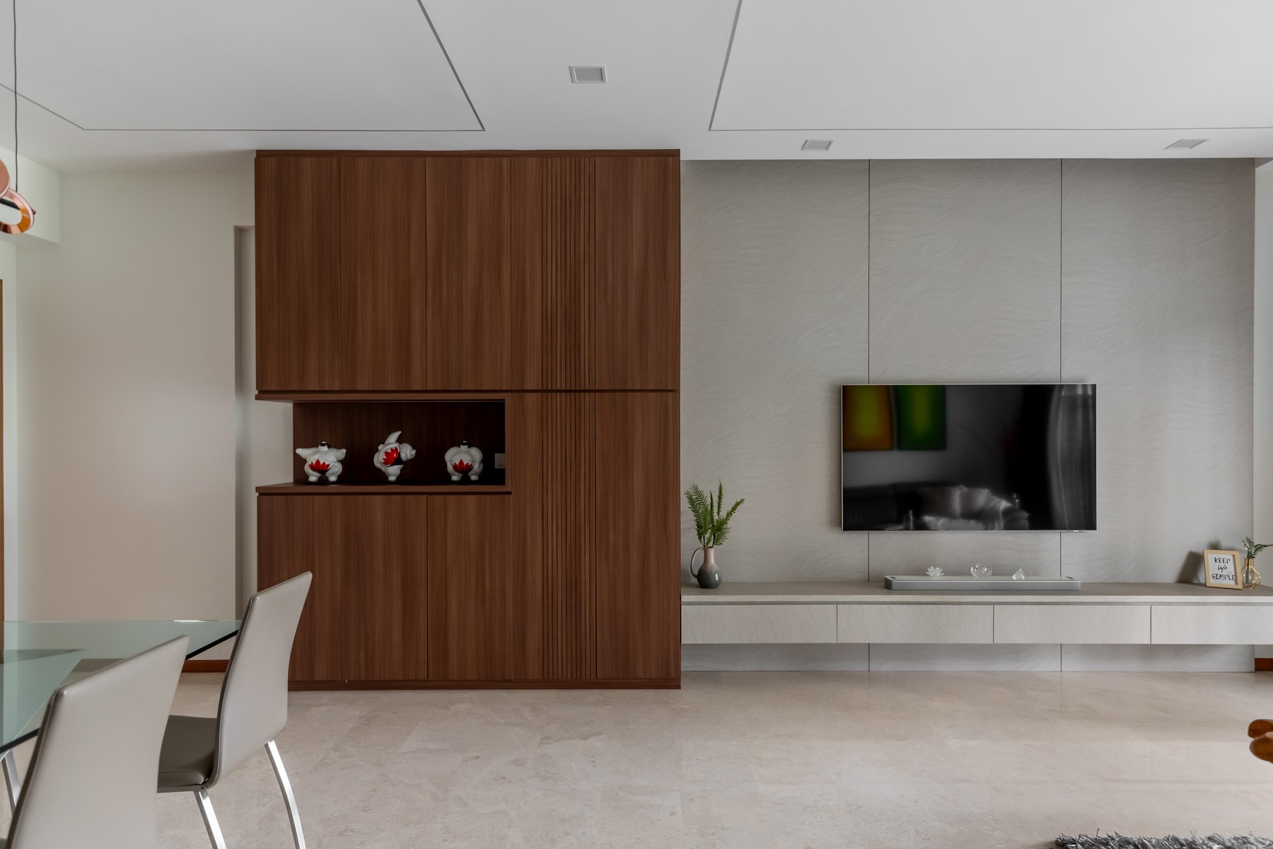 Contemporary Living Room with TV Console and Feature Wall