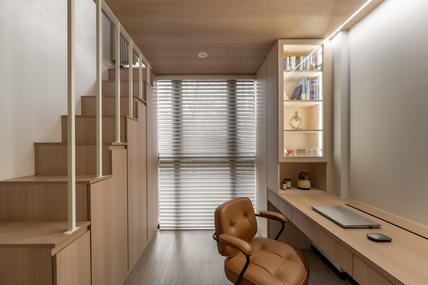 Scandinavian Bedroom with Platform Bed and Drop Light