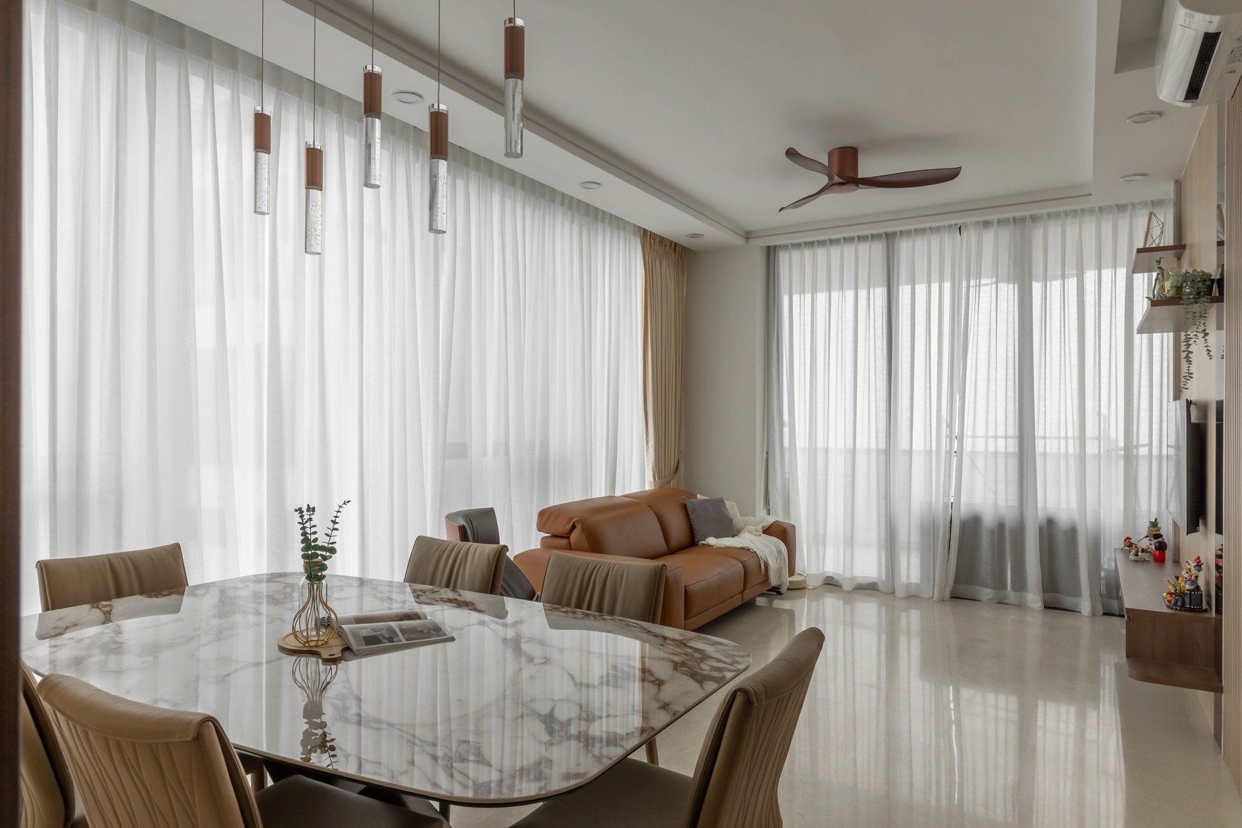 Contemporary Living Room with TV Console and Feature Wall