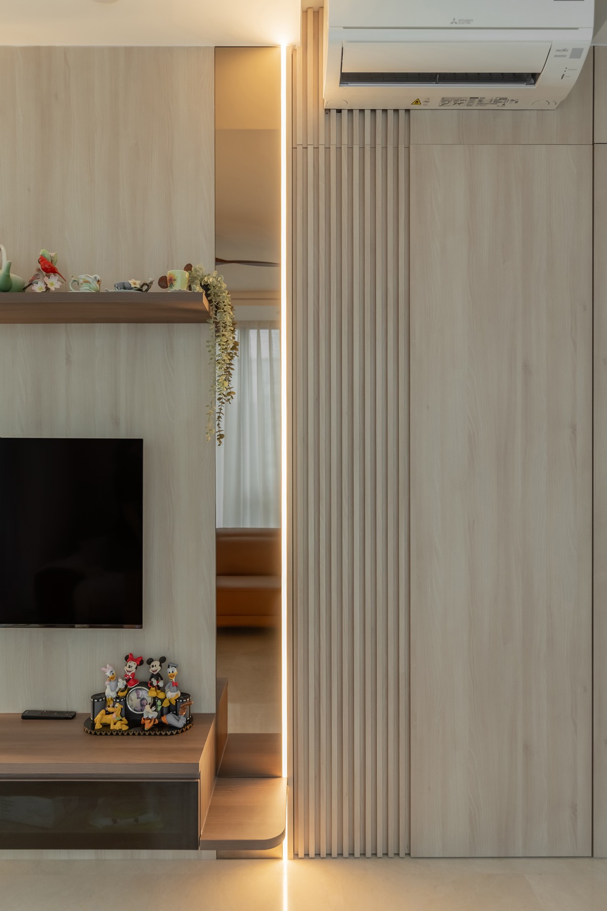 Contemporary Living Room with TV Console and Feature Wall