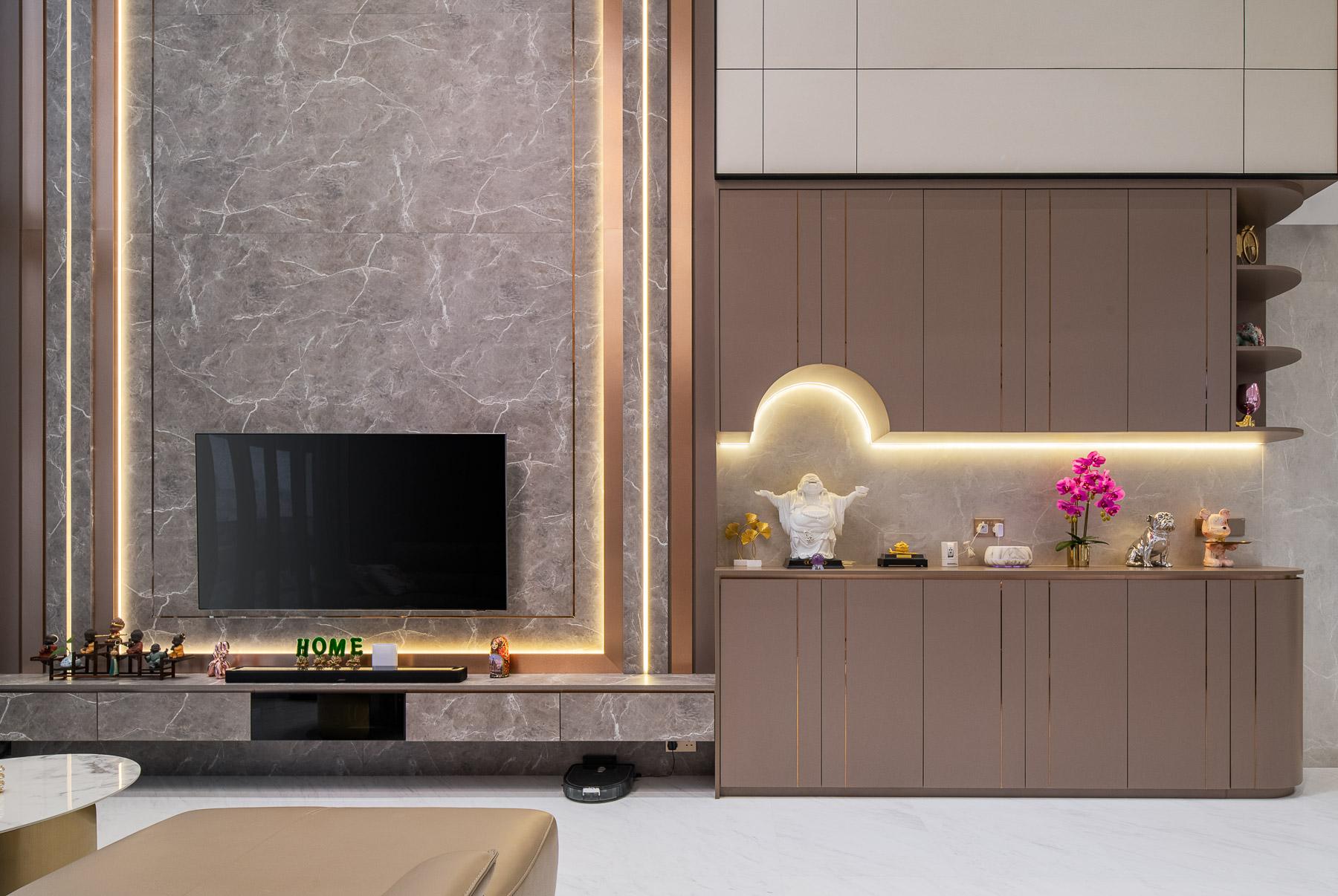 Contemporary Living Room with Bookshelf and Settee
