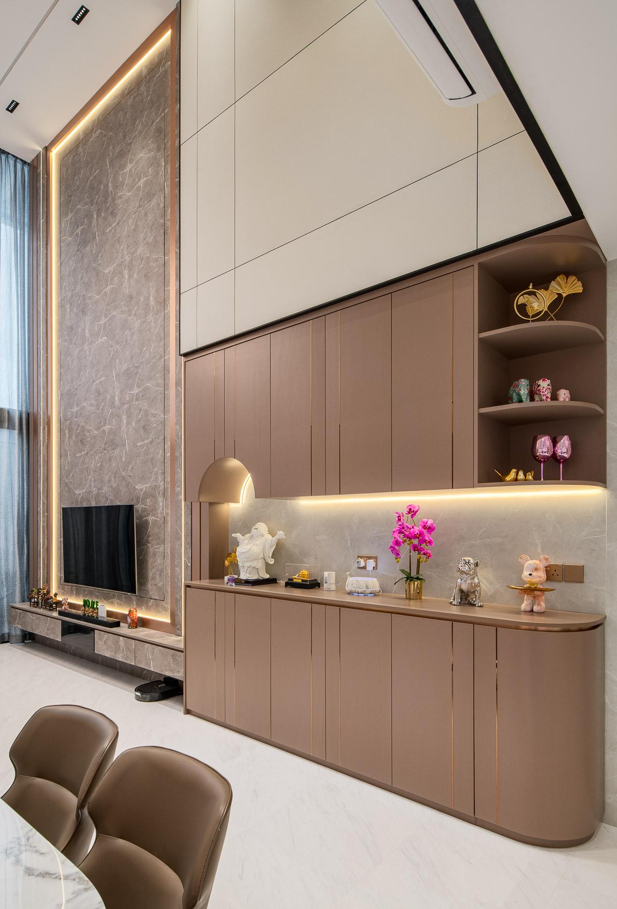 Contemporary Living Room with TV Console and Feature Wall