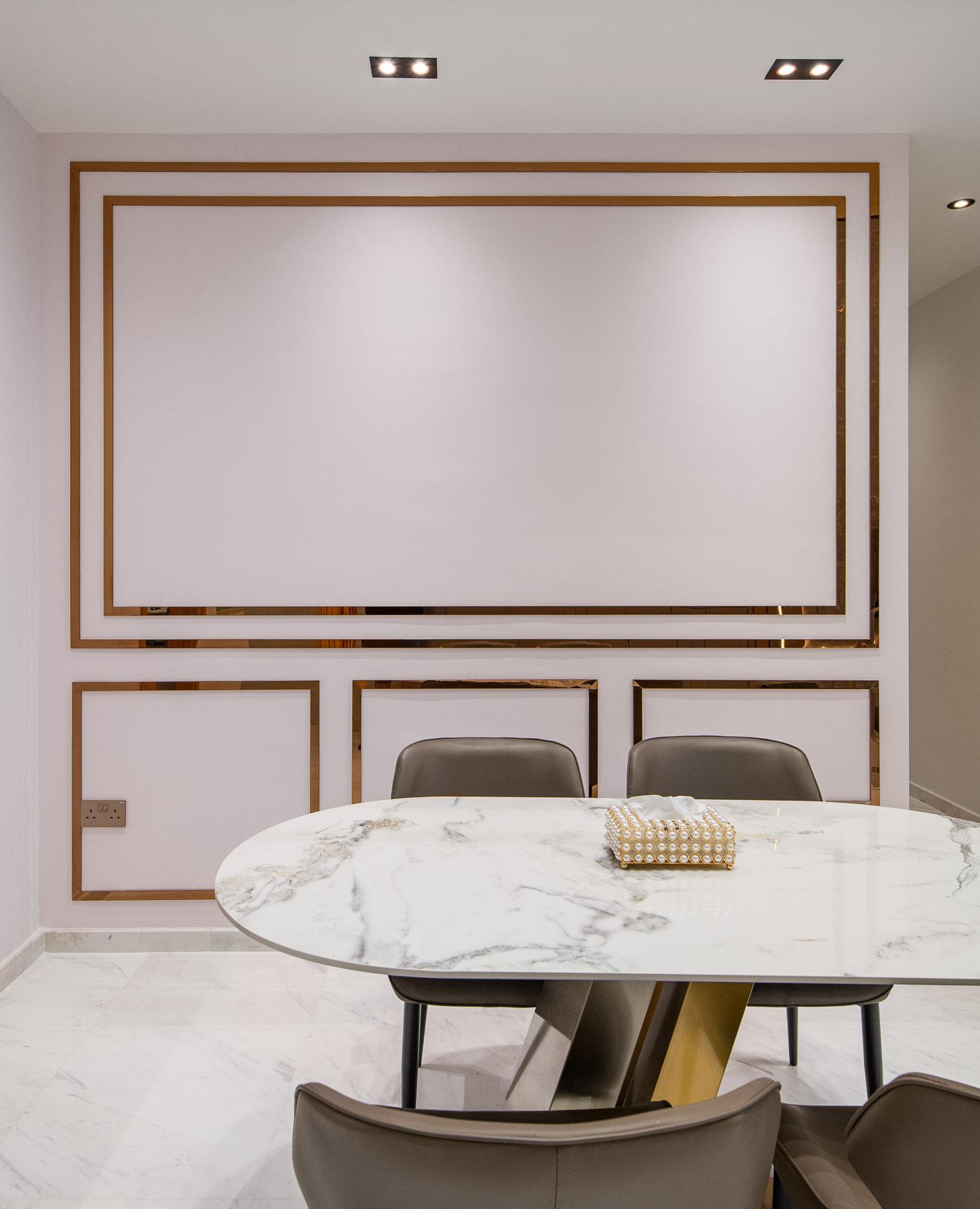 Contemporary Dining Room with Chandelier and Dining Table