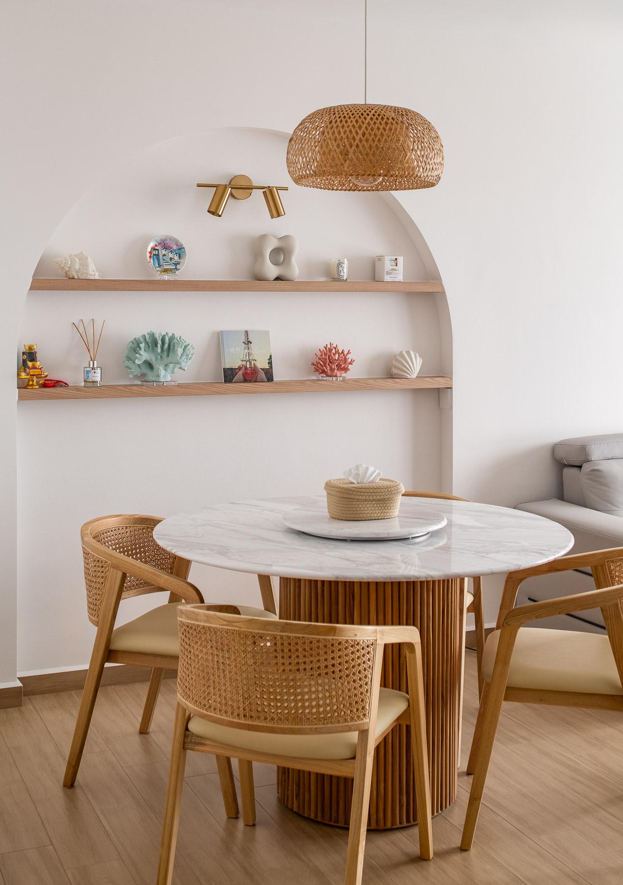 Scandinavian Dining Room with Chandelier and Downlights