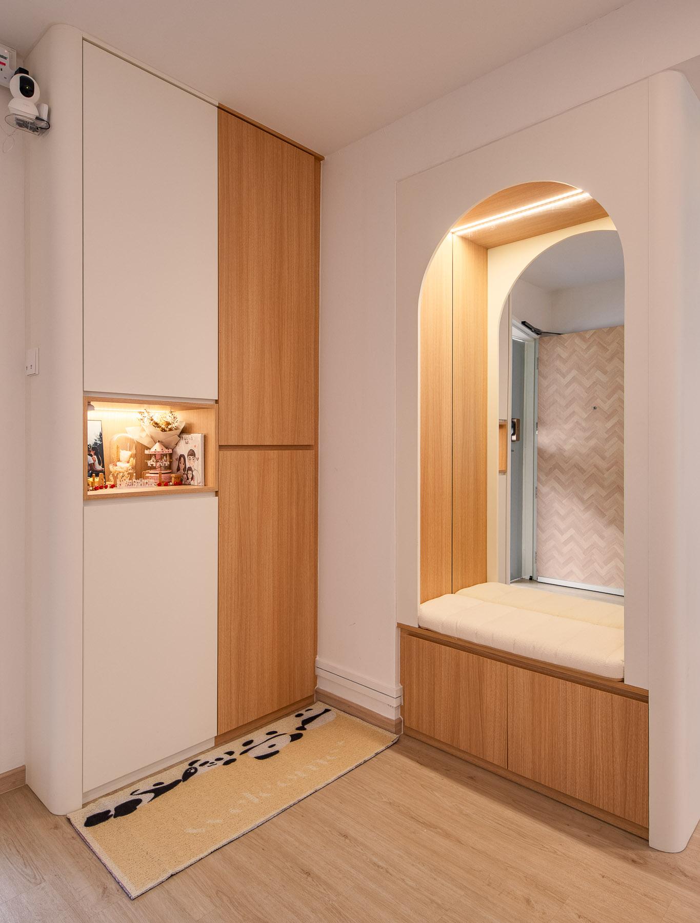 Modern Entryway with Seating Bench and Shoe Rack