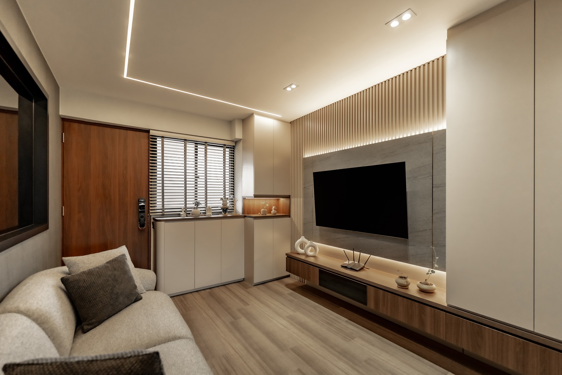 Contemporary Living Room with Feature Wall and Sofa