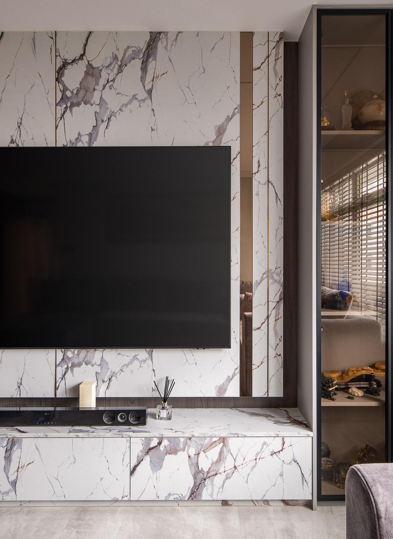 Contemporary Living Room with TV Console and Feature Wall