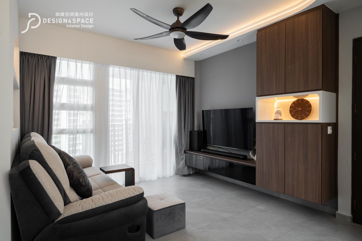 Modern Living Room with Homogeneous Tiles and Sofa