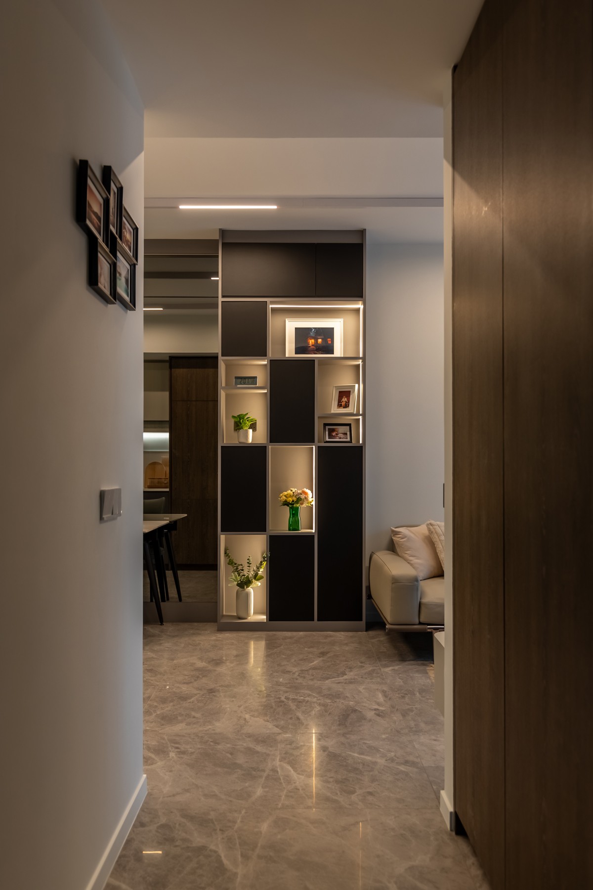 Modern Hallway with Feature Wall and Mirror