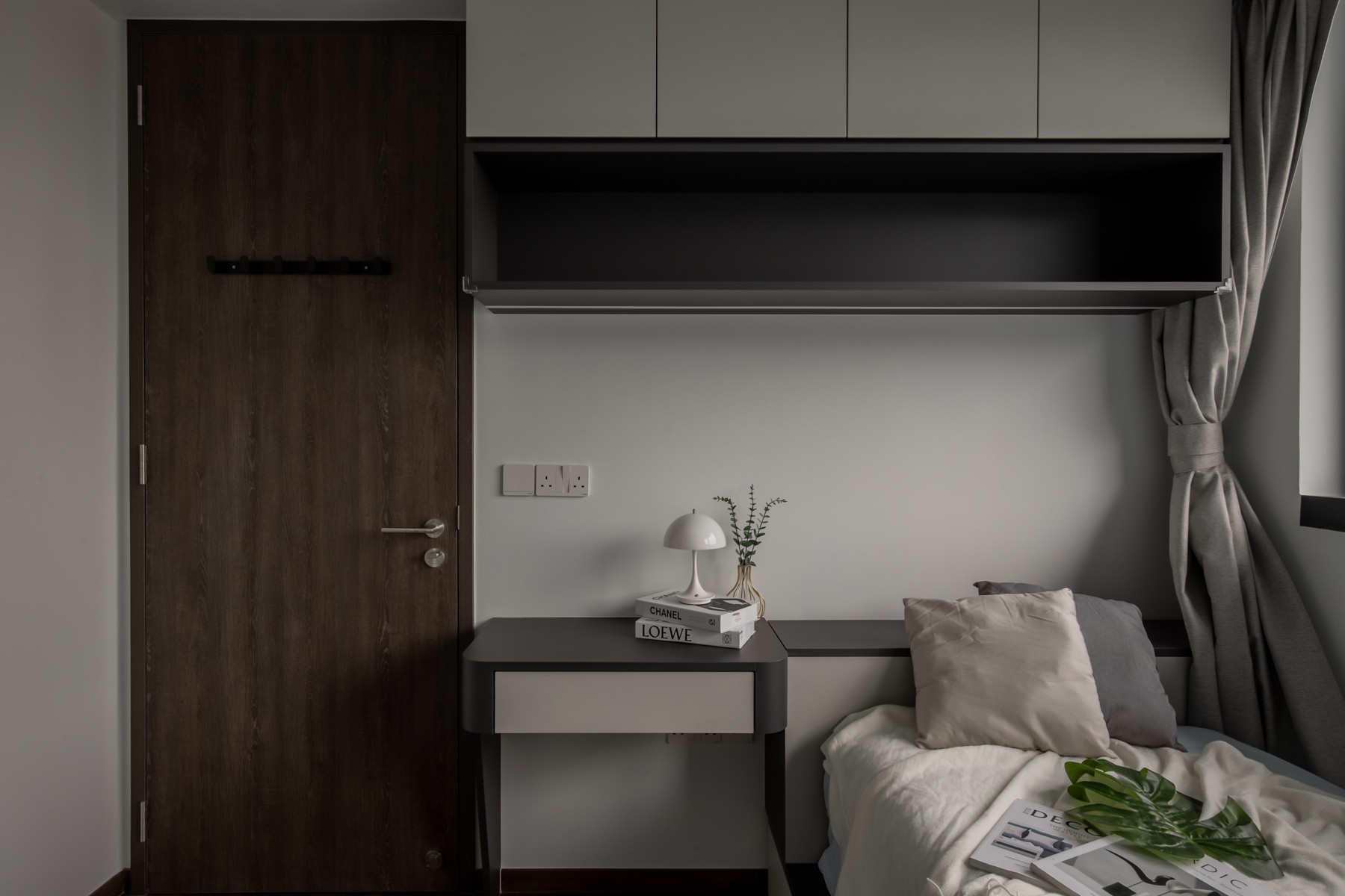 Modern Bedroom with Built-in Bed and Curtain