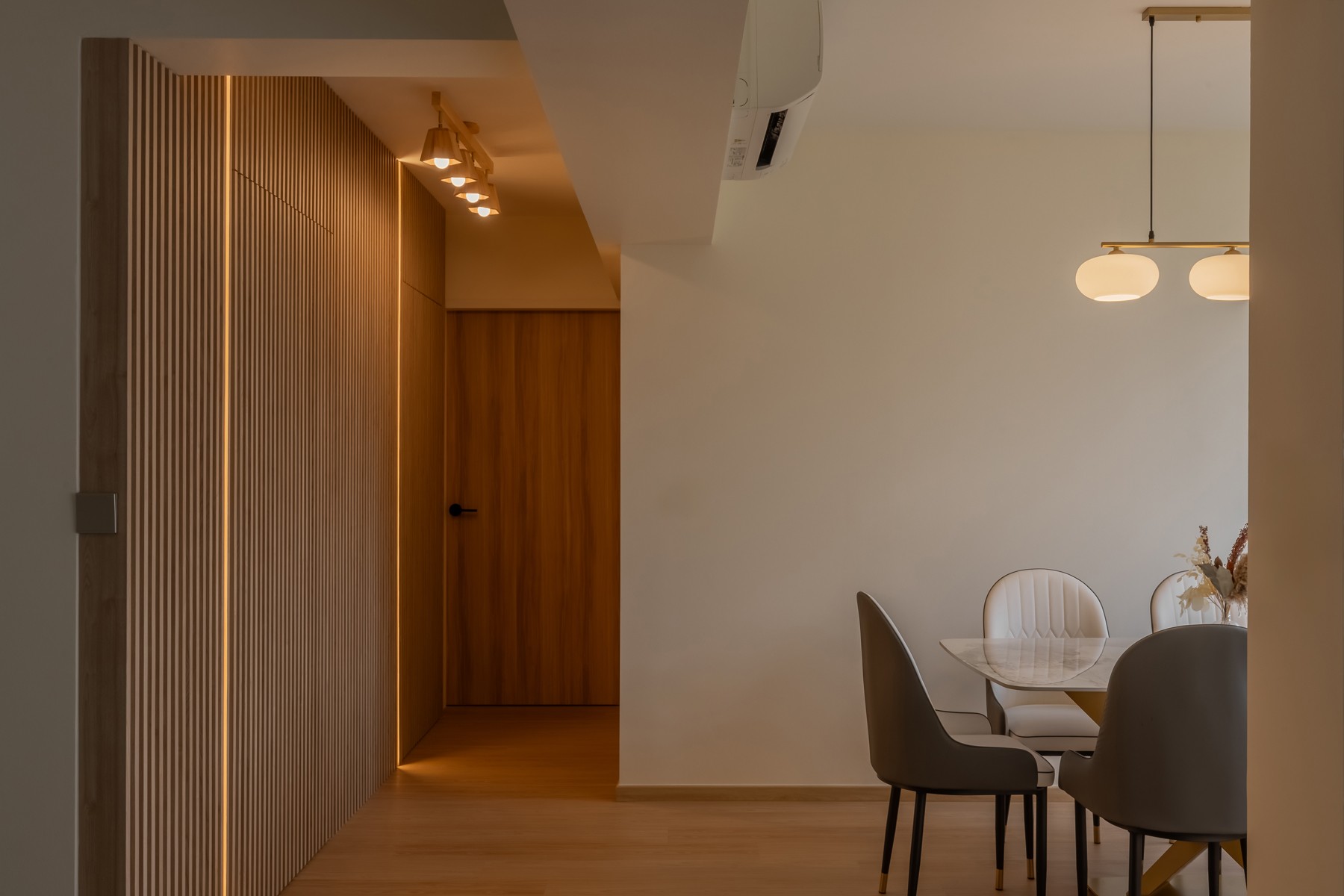Scandinavian Dining Room with Feature Wall and Dining Table