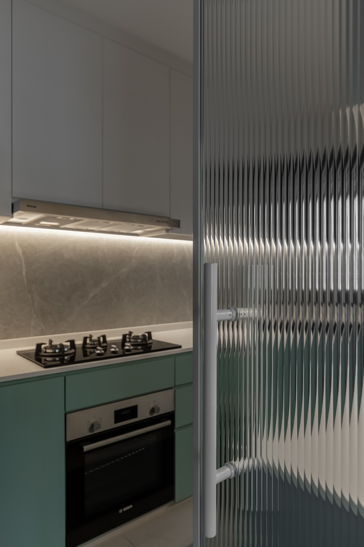 Scandinavian Kitchen with Countertop and Kitchen Backsplash
