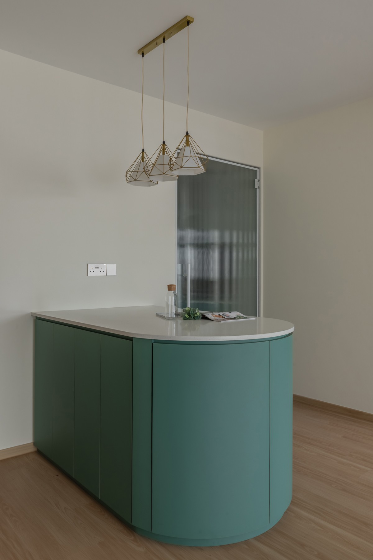 Scandinavian Entryway with Feature Wall and Kitchen Island