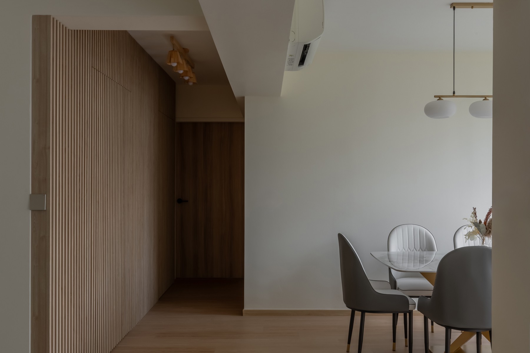Scandinavian Dining Room with Feature Wall and Dining Table