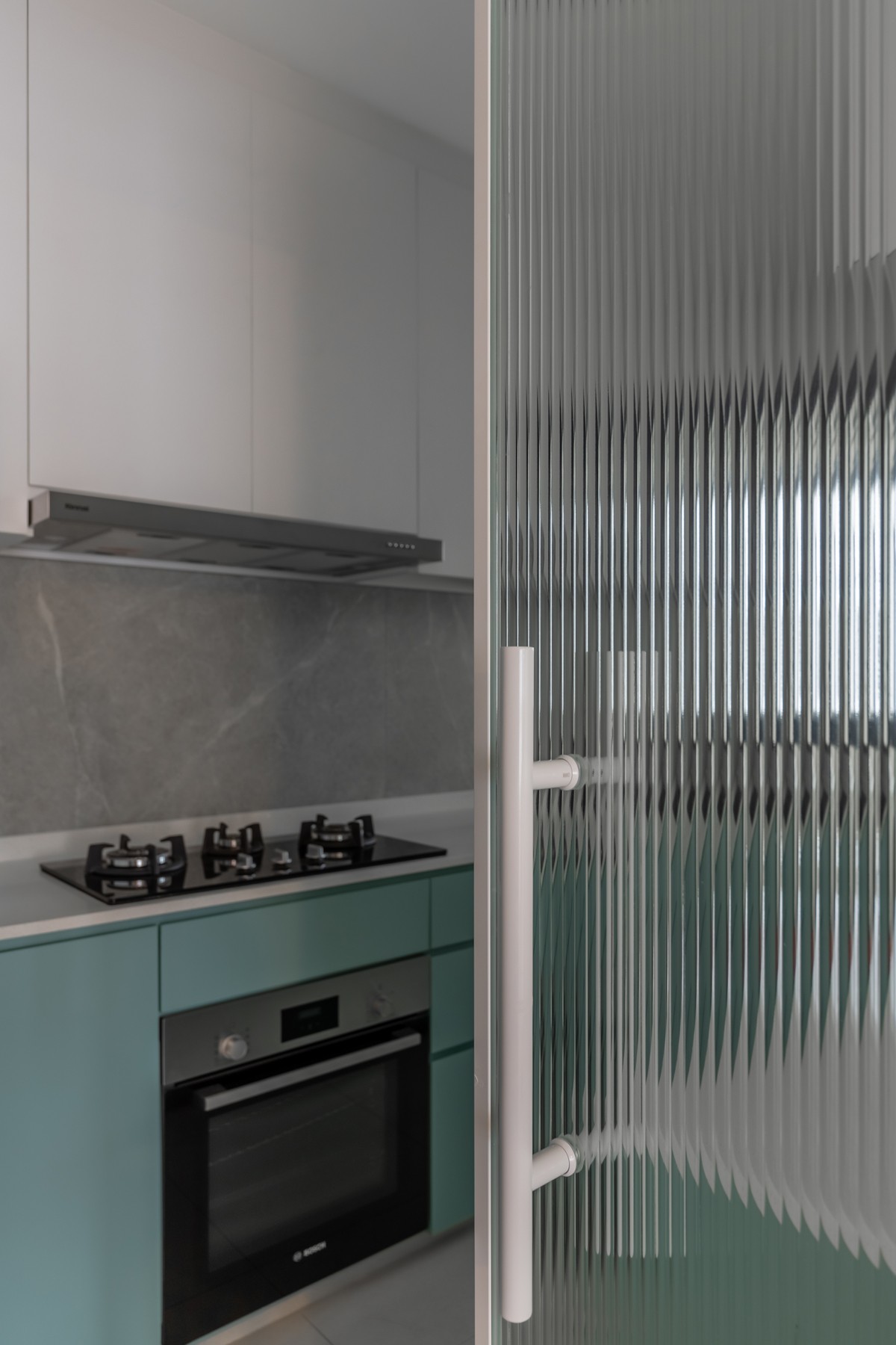 Scandinavian Kitchen with Countertop and Kitchen Backsplash