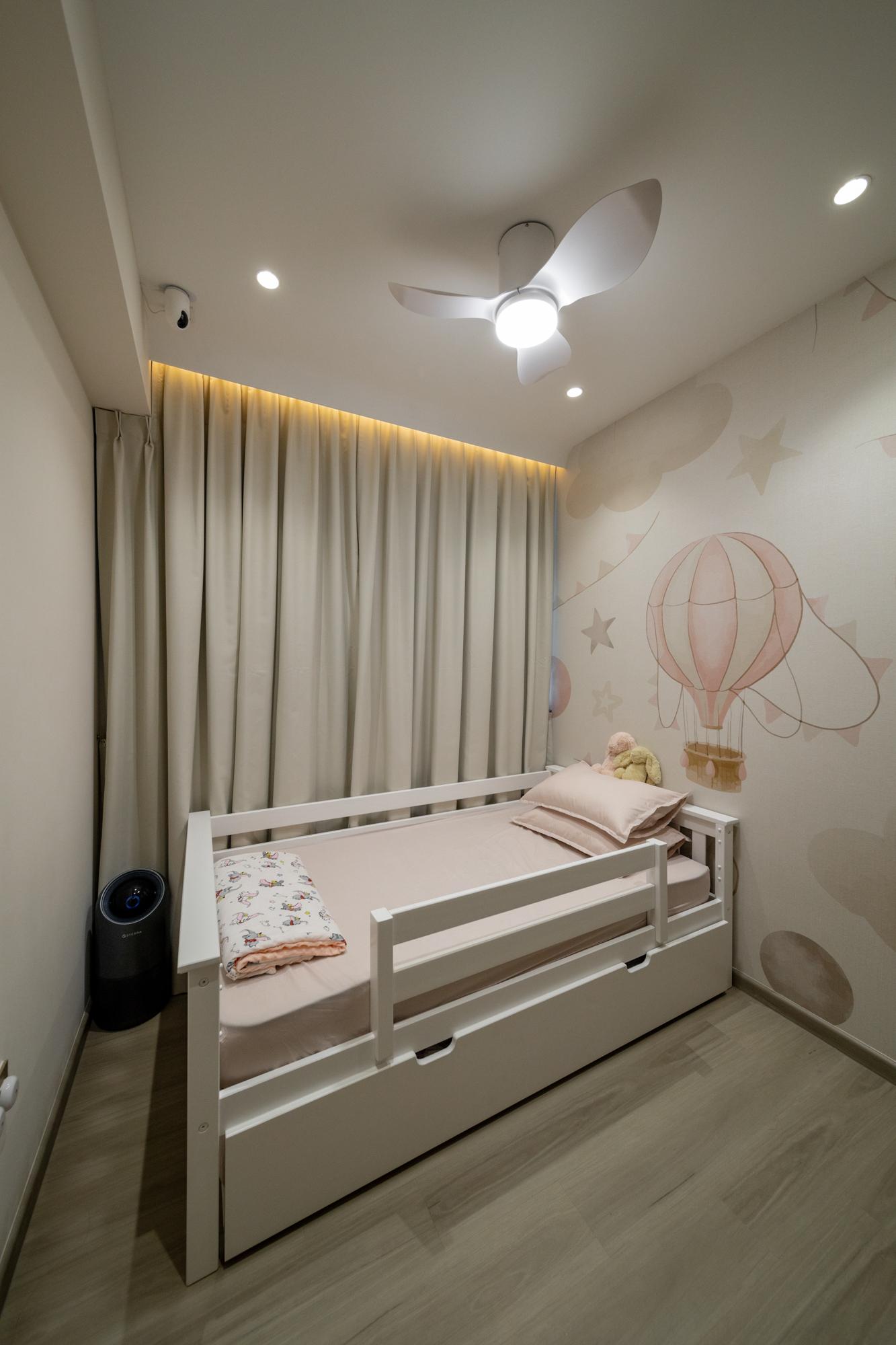 Modern Kids Room with Drop Ceiling and Wallpaper