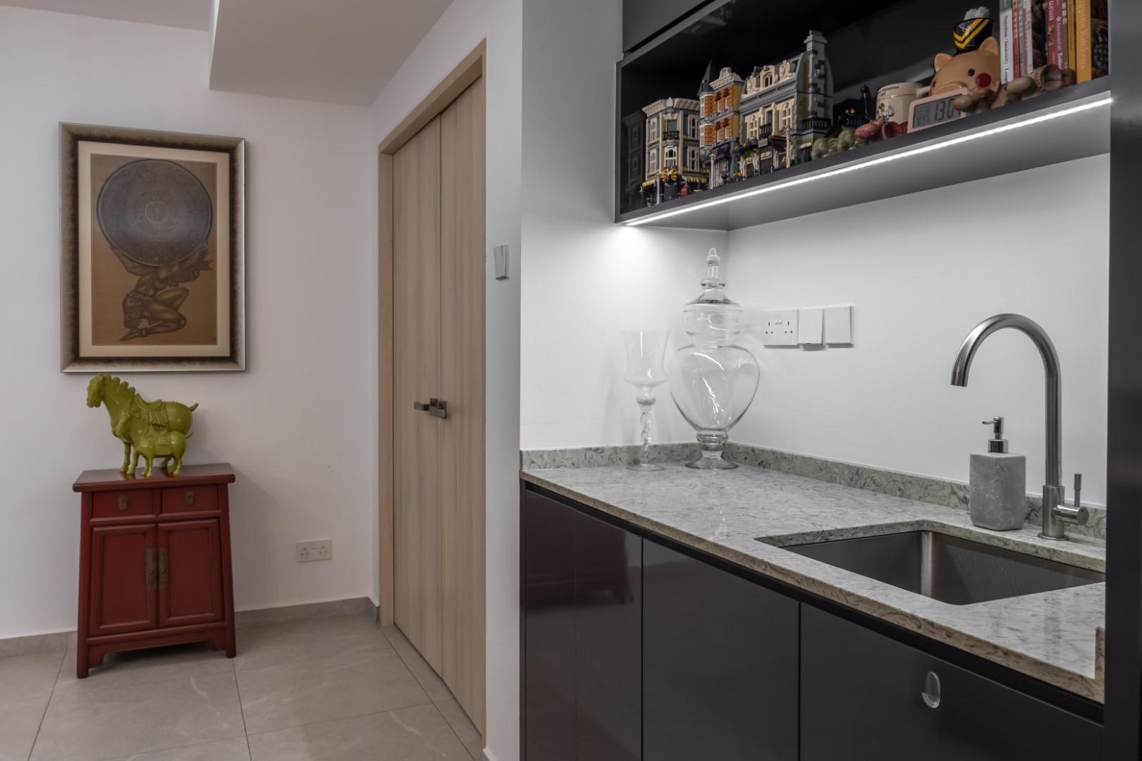 Asian Pantry with Kitchen Island and Tableware