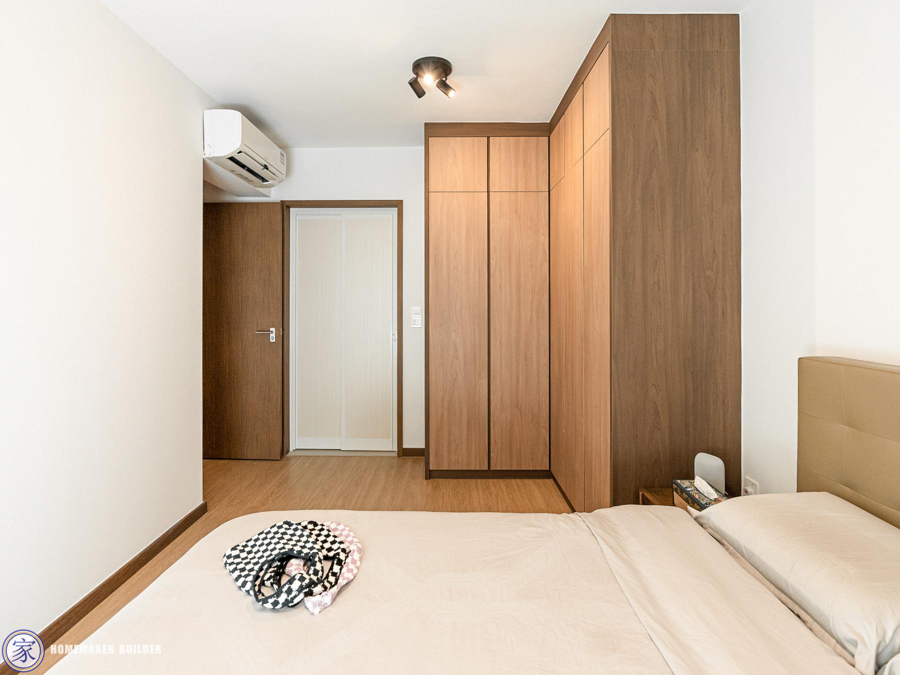 Scandinavian Bedroom with Wardrobe and Bedside Table