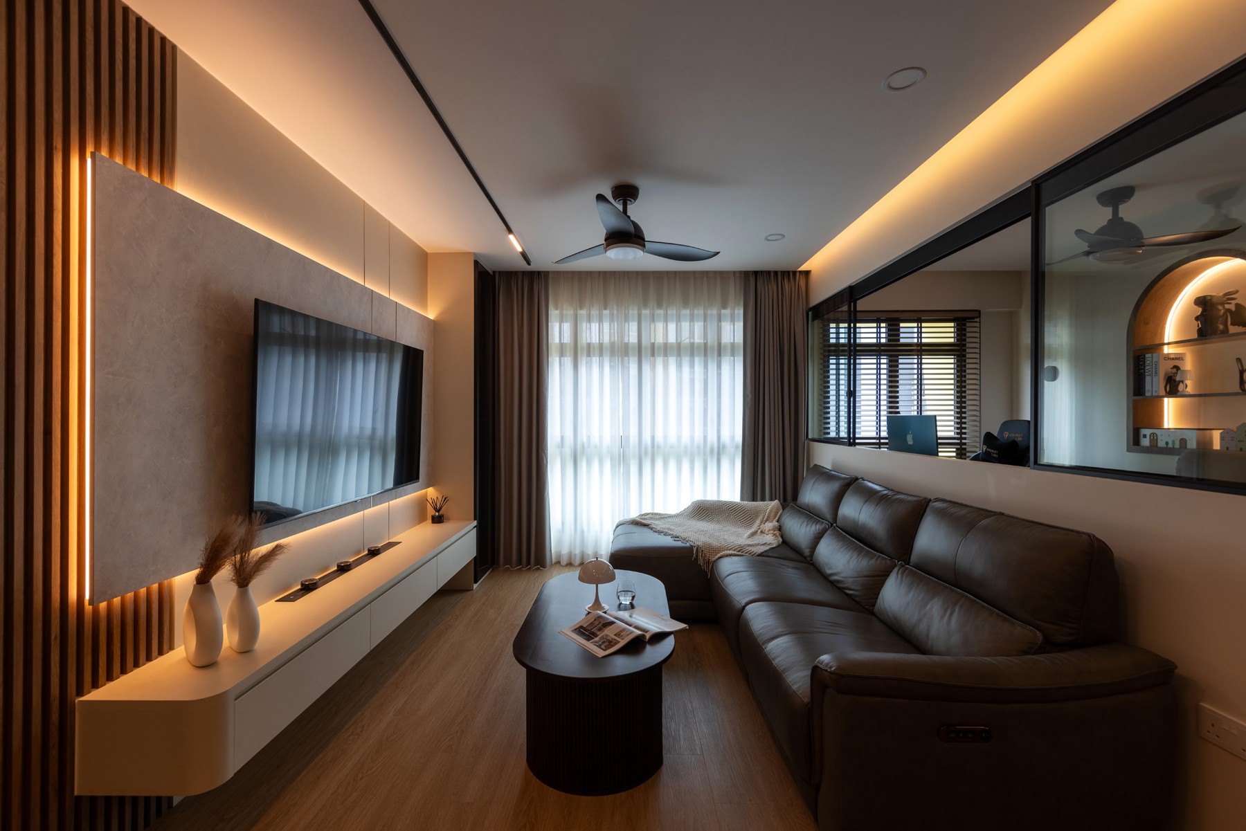 Contemporary Living Room with TV Console and Feature Wall