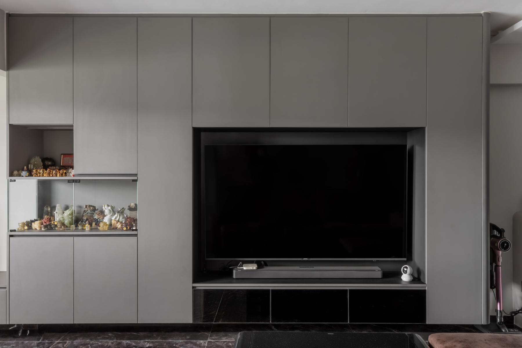 Modern Living Room with Bookshelf and TV Console