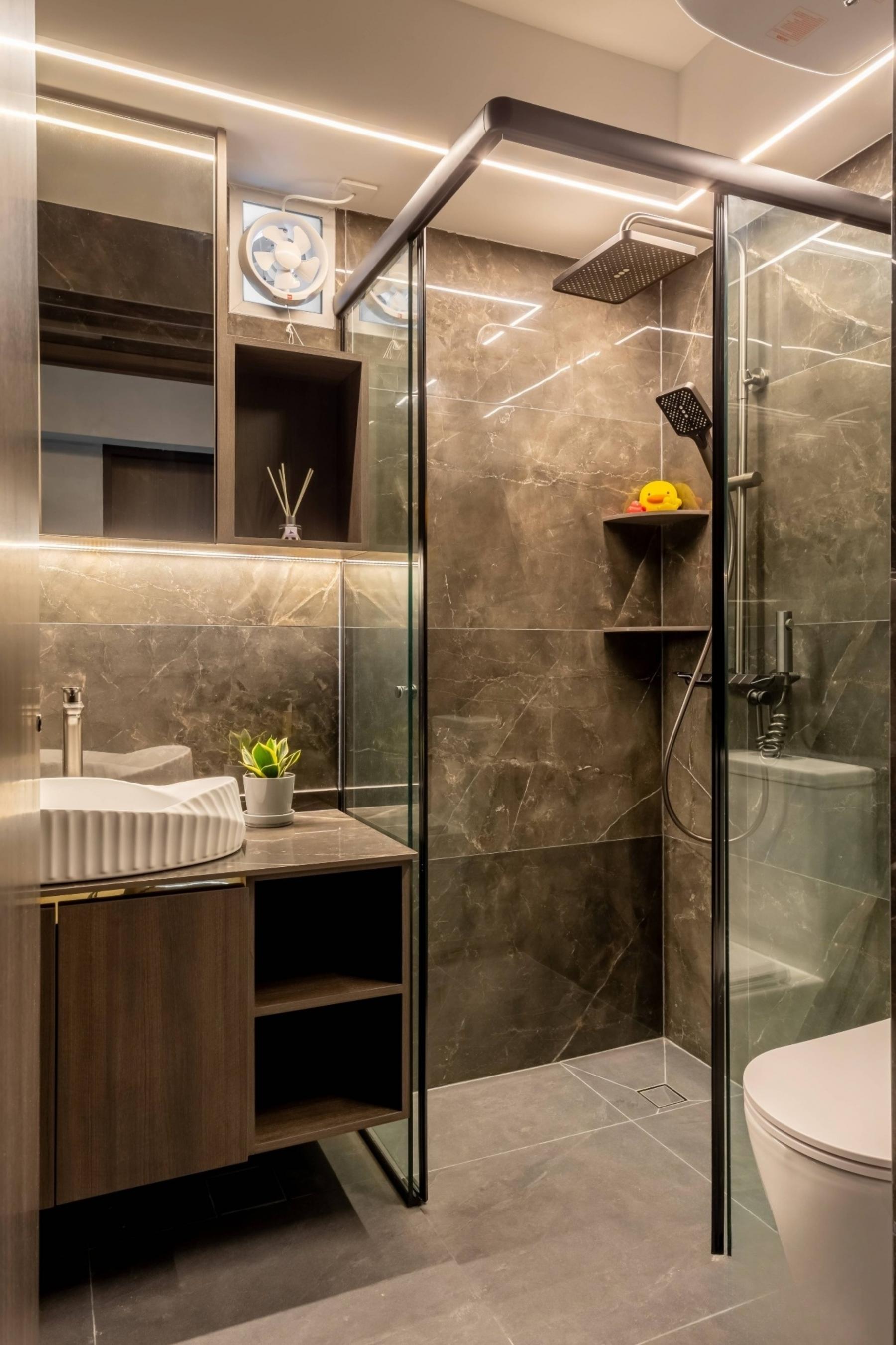 Modern Bathroom with Countertop and Granite Floor