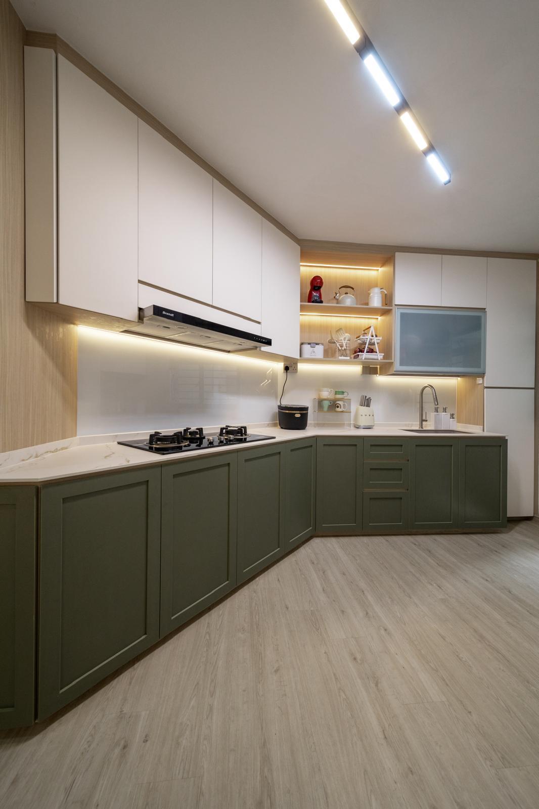 Scandinavian Kitchen with Countertop and Vinyl Flooring