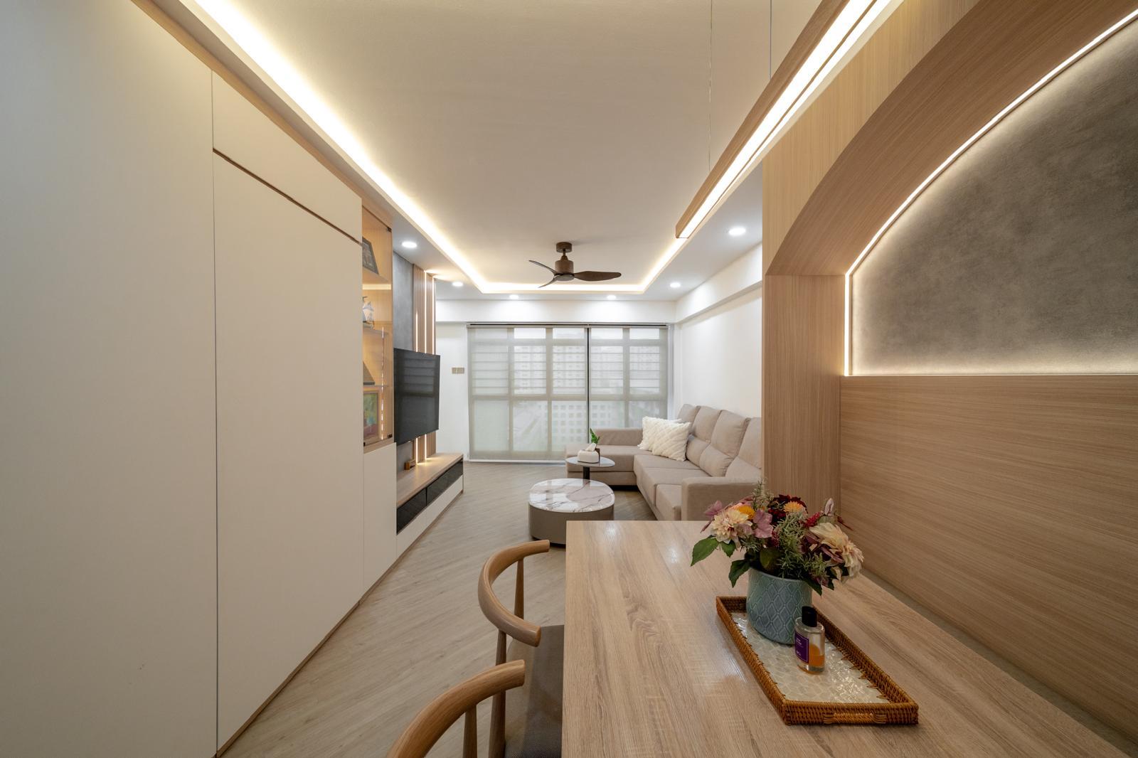 Scandinavian Living Room with Bookshelf and Settee