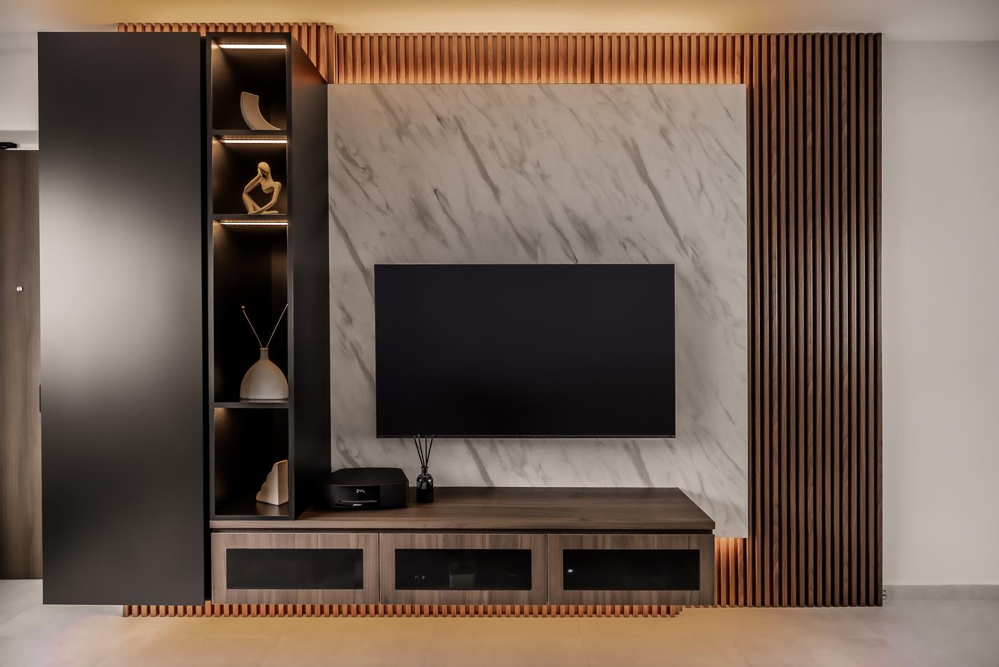 Modern Living Room with TV Console and Feature Wall