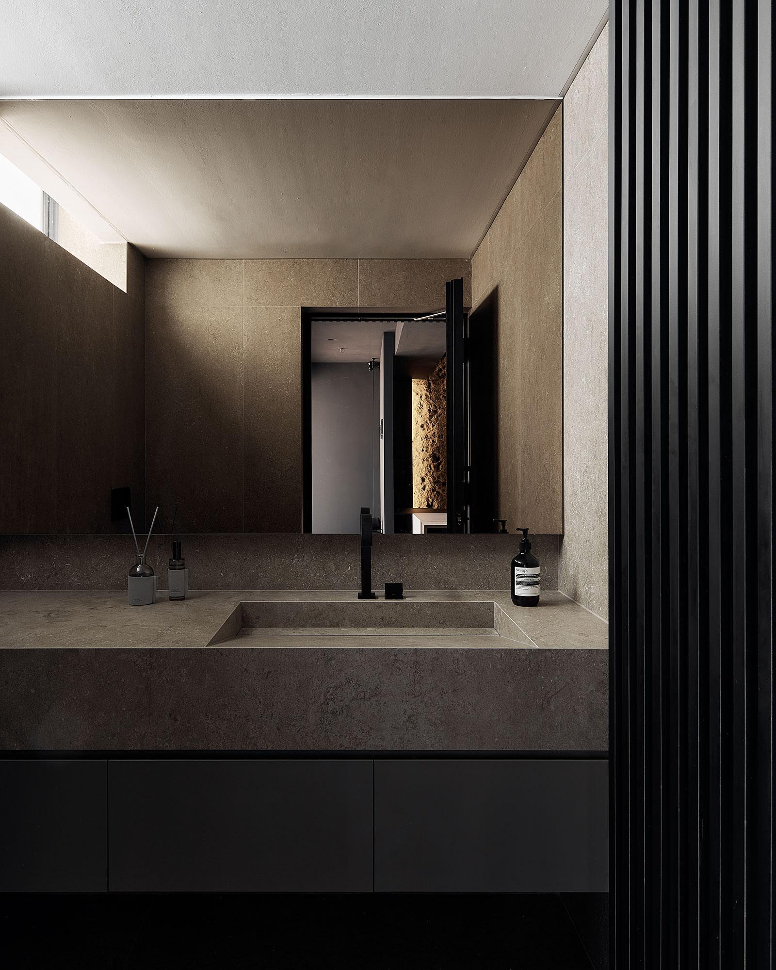 Contemporary Bathroom with Countertop and Mirror