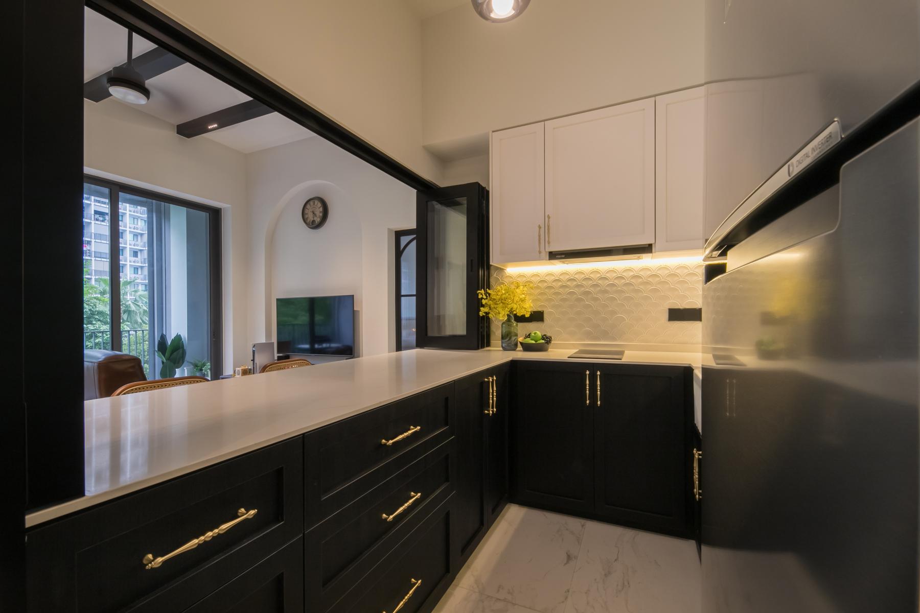 Modern Kitchen with Cupboard and Breakfast Counter