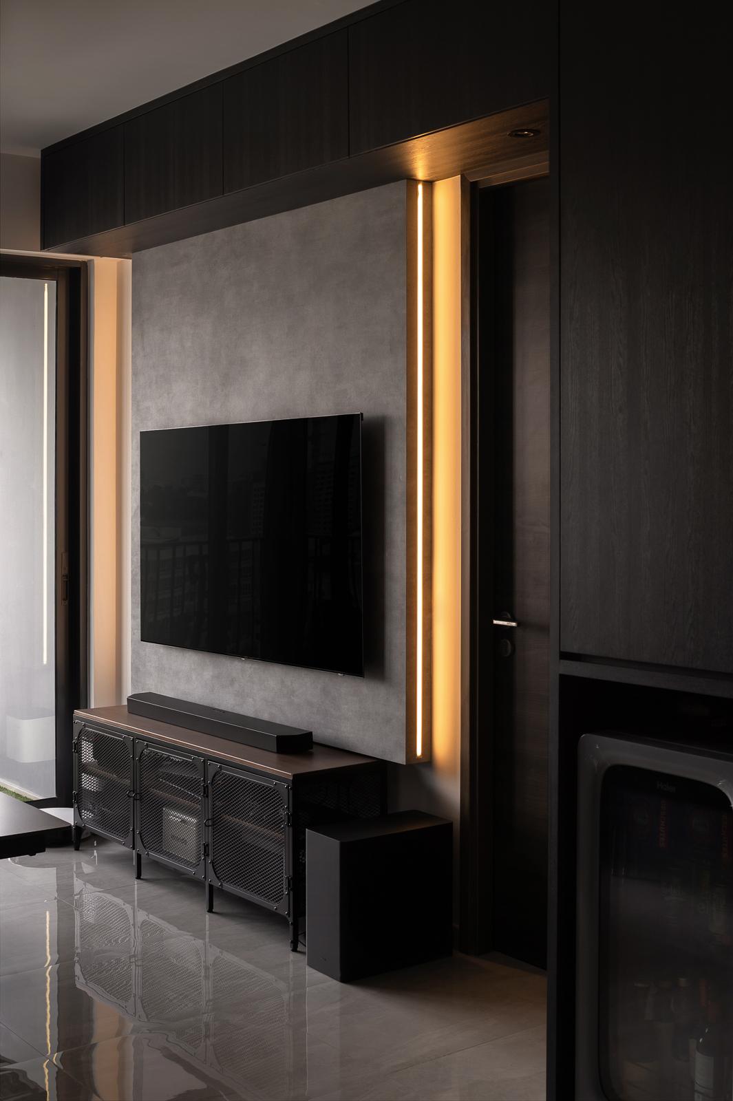 Minimalist Living Room with Bookshelf and TV Console