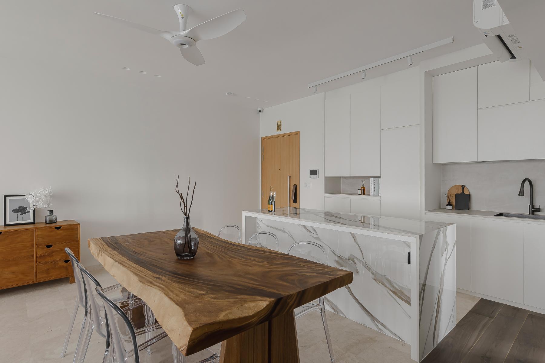 Contemporary Foyer with Kitchen Island and Shoe Cabinets