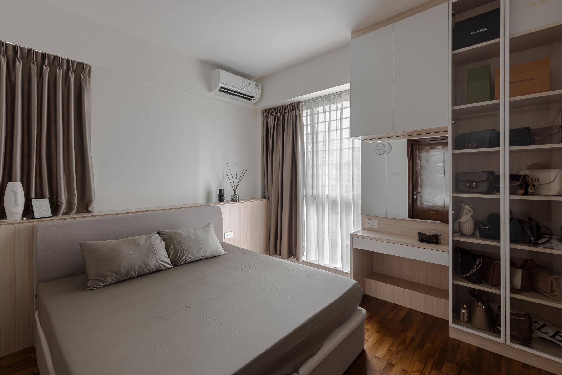 Contemporary Bedroom with Parquet Floor and Wardrobe