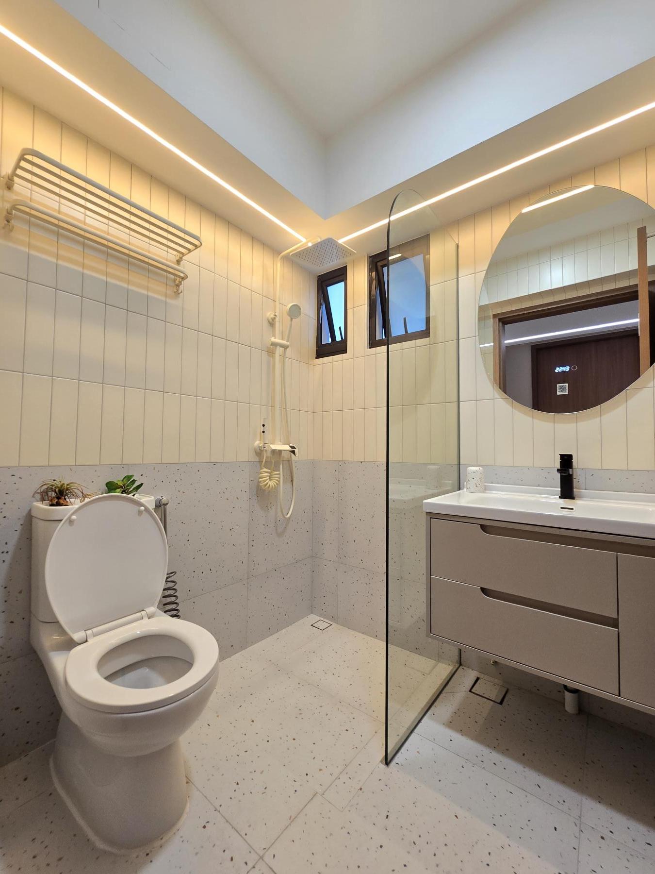 Scandinavian Bathroom with Countertop and Mirror