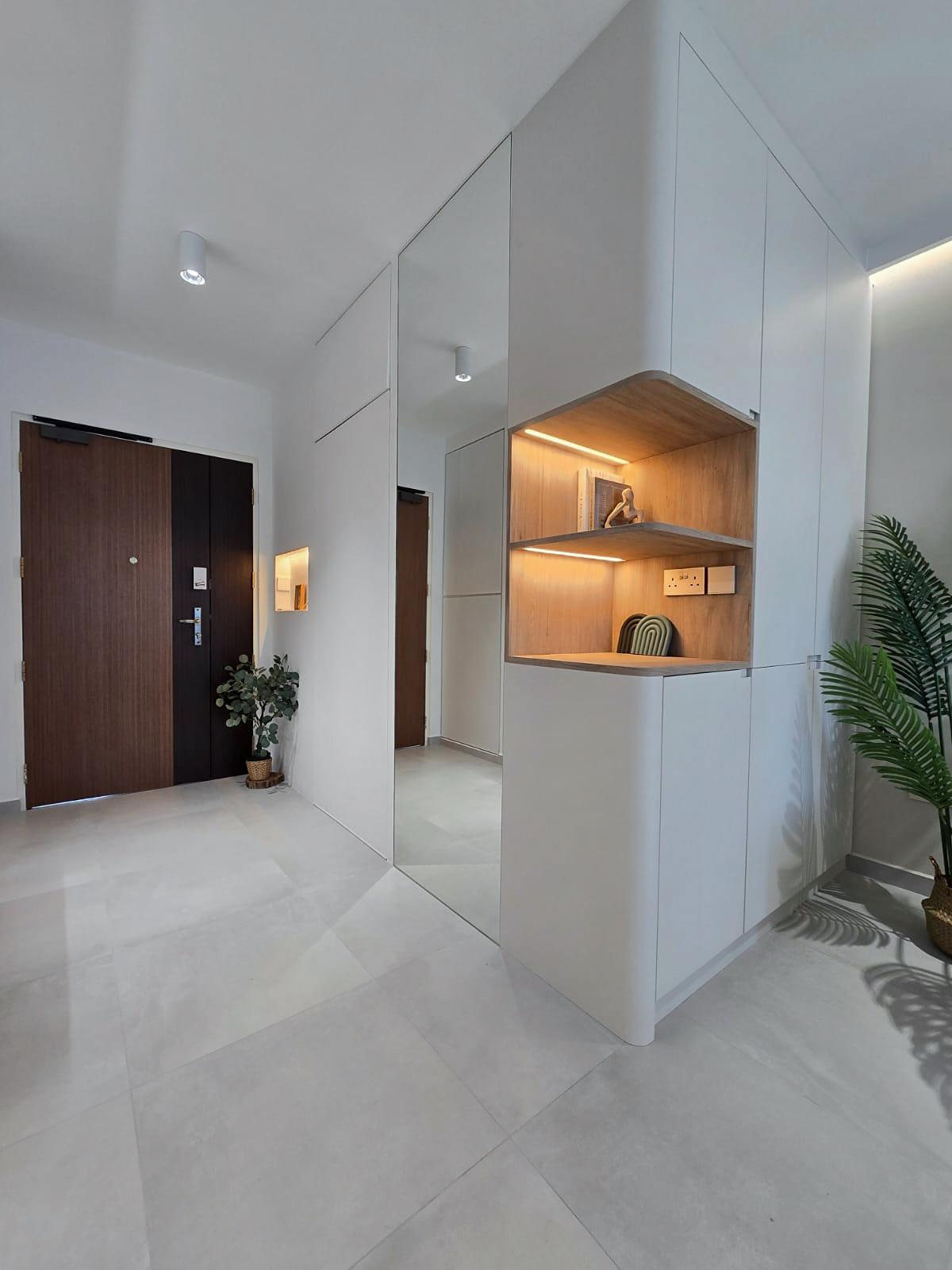 Scandinavian Entryway with Mirror and Shoe Rack