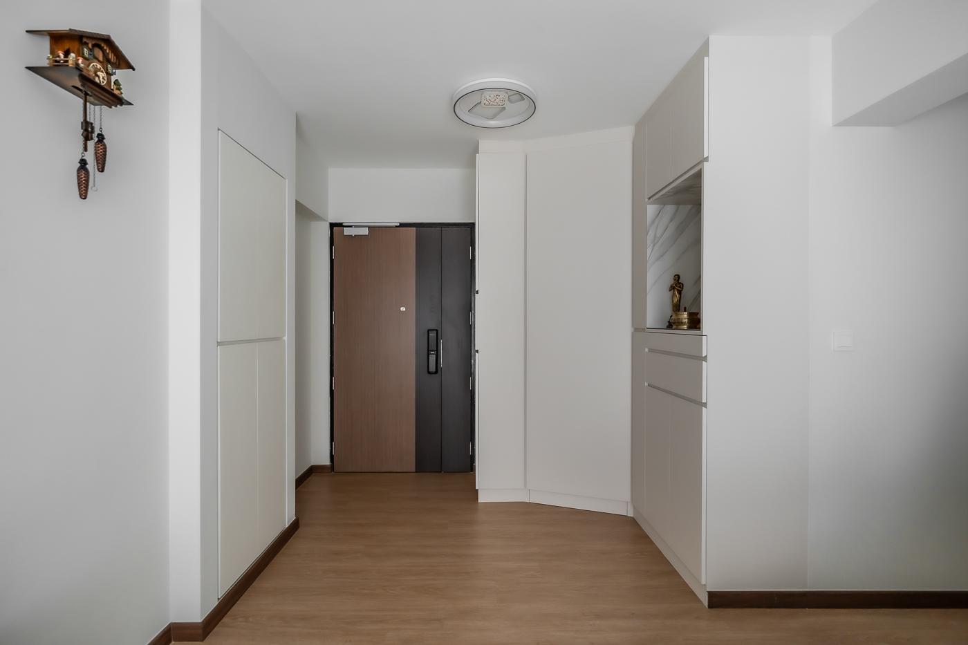 Scandinavian Living Room with Vinyl Flooring and Altar